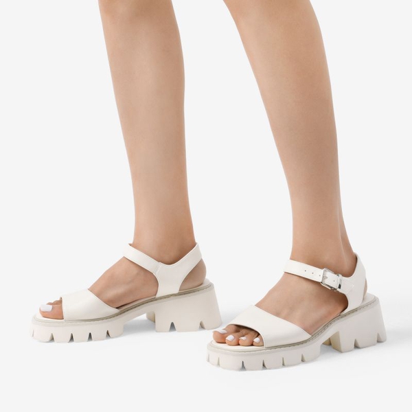  Platform Ankle Strap Chunky Heel Sandals  - BEIGE - 1